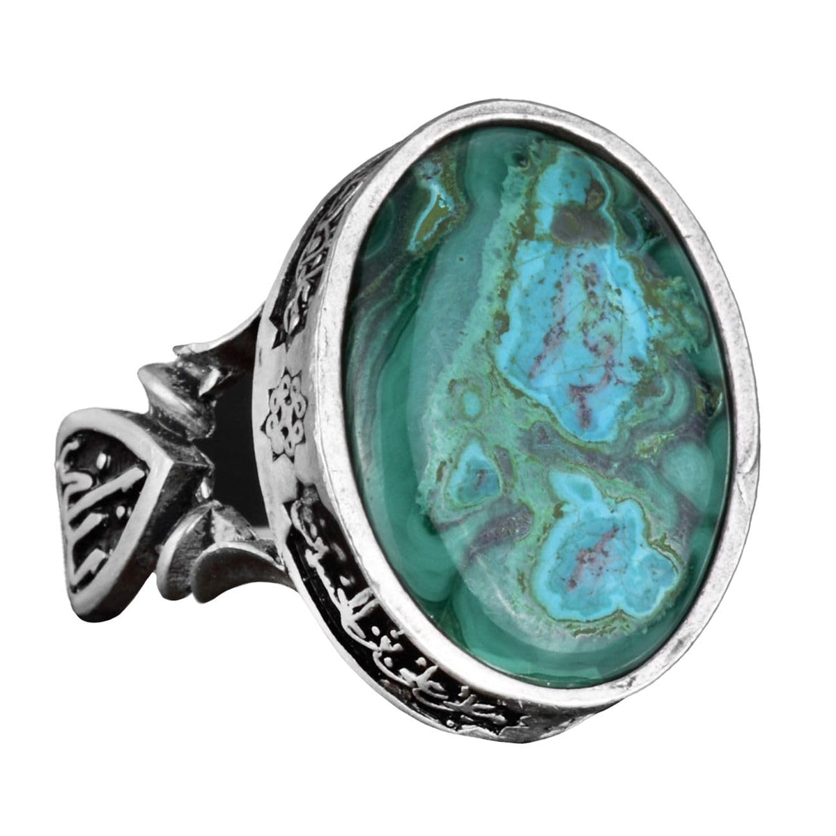 Real Natural Chrysocolla Stone Ring - Handcrafted 925 Sterling Silver - Symbol of Wisdom, Protection, and Spirituality
