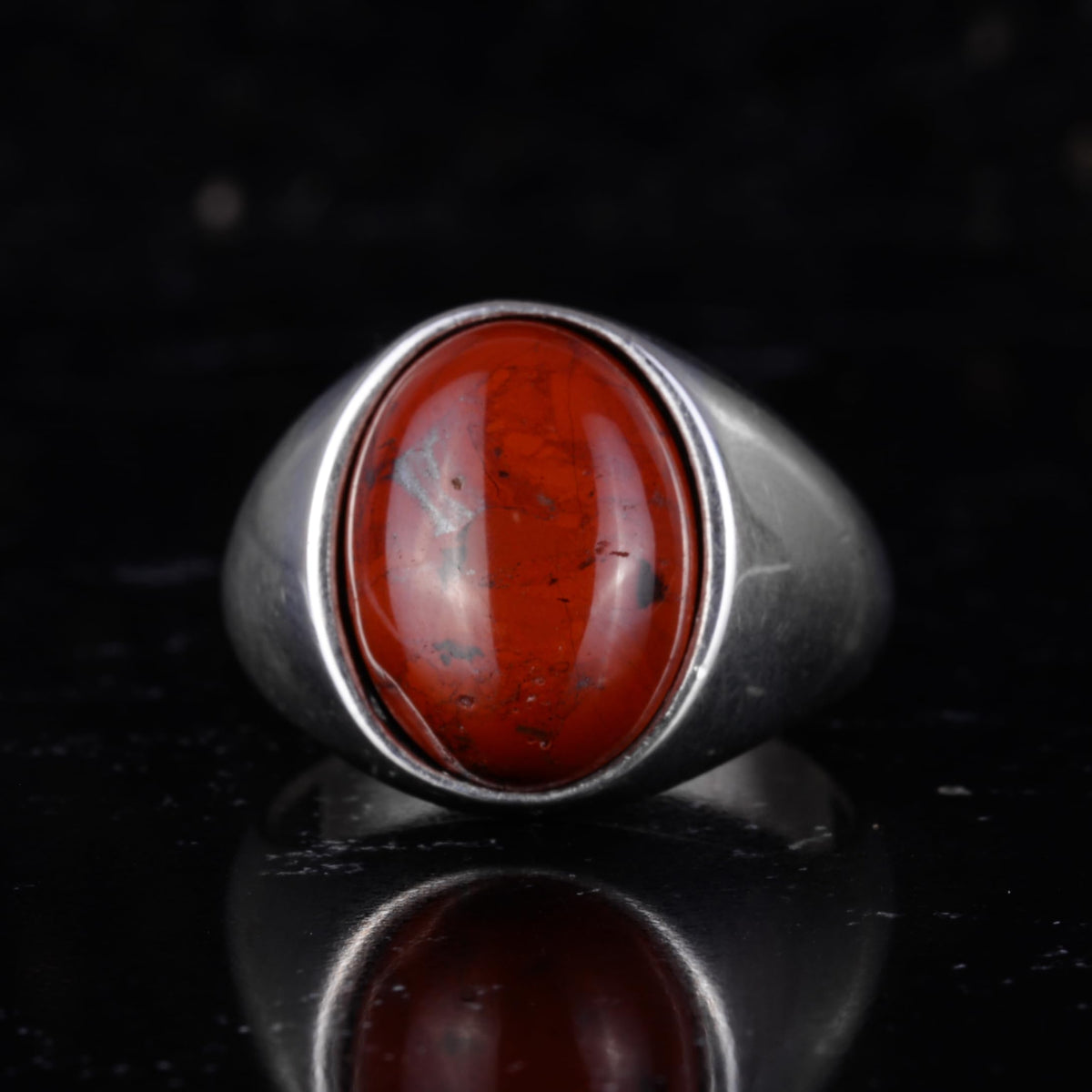 KAMBO Natural Men's Ring – 925 Sterling Silver Minimalist Oval Stone Ring – Handmade Classic Statement Jewelry (Red Bloodstone) — 4