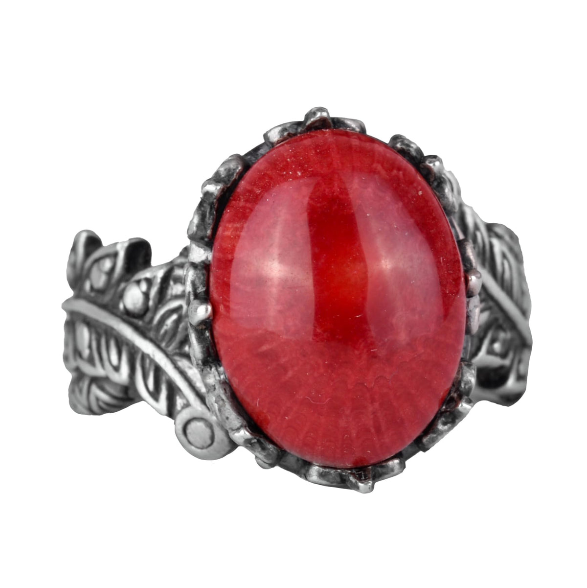 Silver Women's Ring with Natural Red Coral Stone