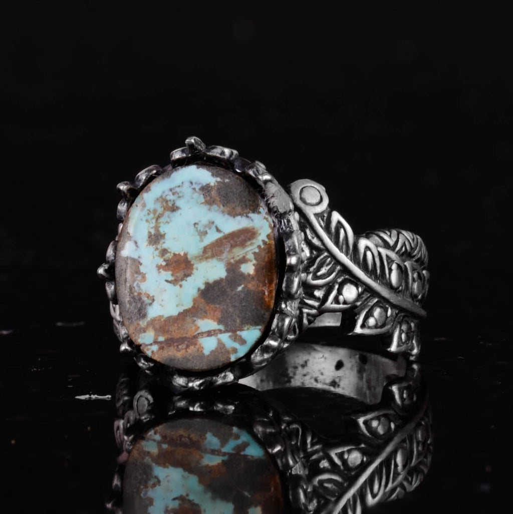 Natural Arizona Turquoise Stone Ring - 925 Sterling Silver Minimalist Handmade Ring — 6