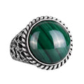 Natural Stone Ring - 925 Sterling Silver Men's Ring with Malachite