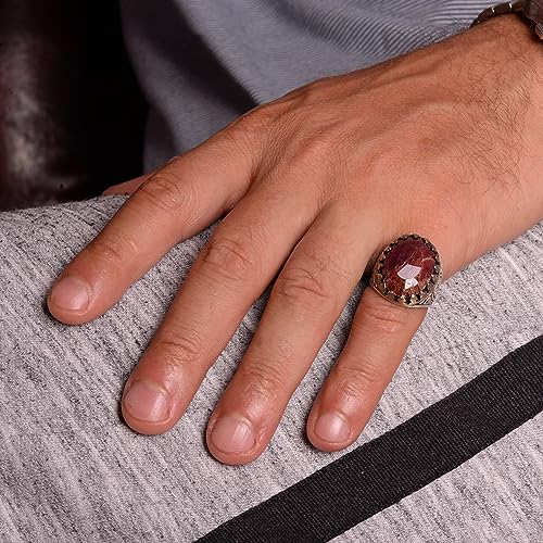 Falcon Jewelry Handmade 925 Sterling Silver Men’s Ring with Natural Ruby Gemstone, Art Deco Falcon Design, Vintage State