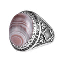 KAMBO Men's Natural Agate Stone Ring – 925 Sterling Silver Handmade Ottoman Star Motif Statement Ring – Islamic Heritage Jewelry (Style-3)