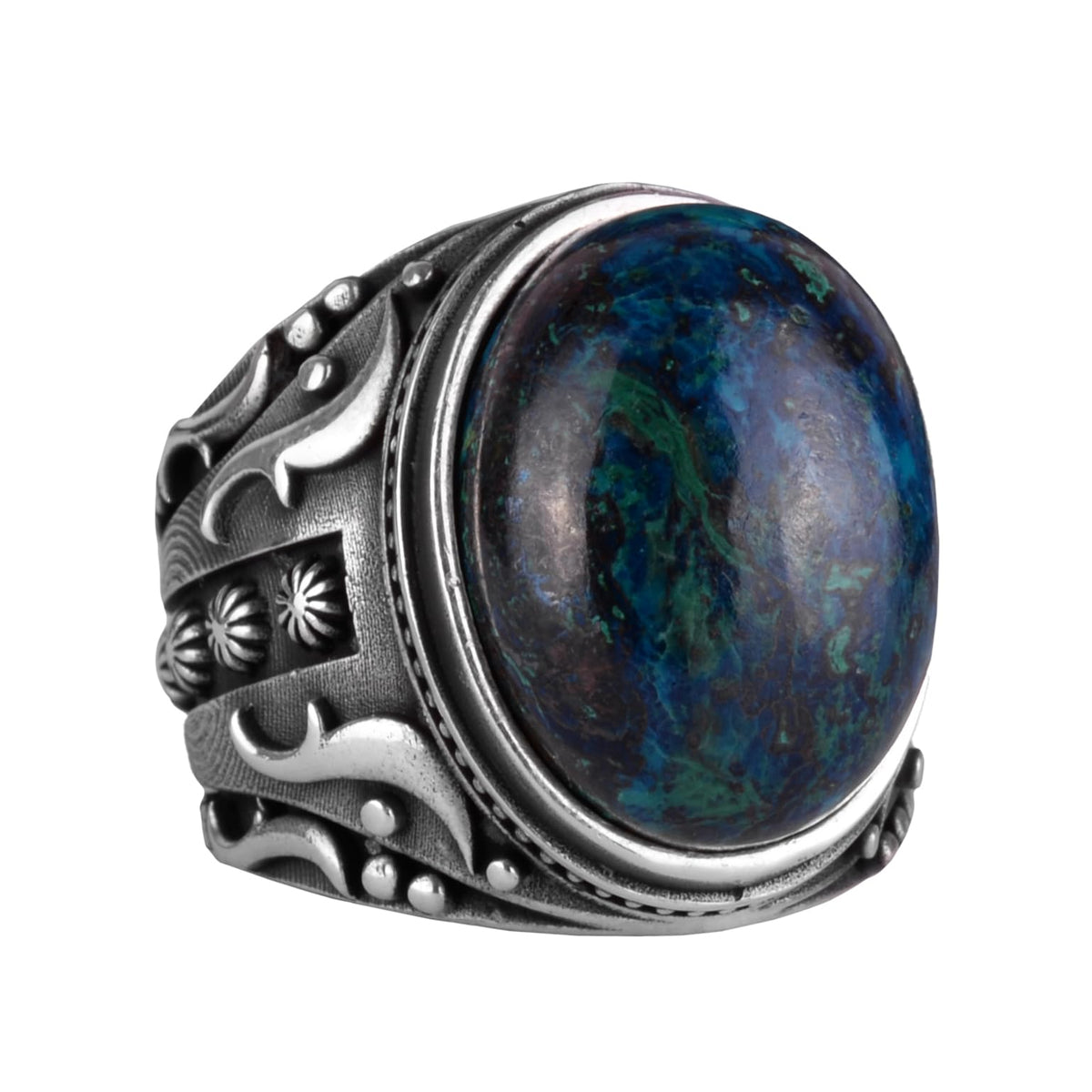 Silver Men's Ring, Natural Azurite Stone Ring, 925 Sterling Silver Ring, Insight and Clarity Design