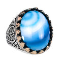 925 Sterling Silver Men's Ring - Handmade Elegance with Natural Stones (Blue Agate)