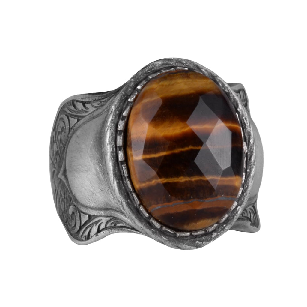 Natural Stone Ring, 925 Sterling Silver Ring, (Tiger Eye)