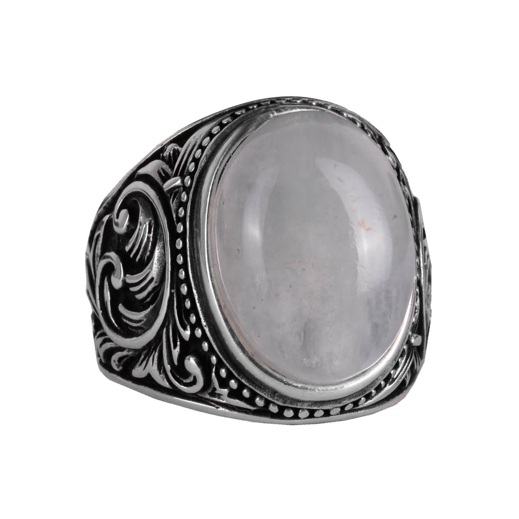 Natural Cabochon Aquamarine Stone Ring - KAMBO 925 Sterling Silver Men's Ring