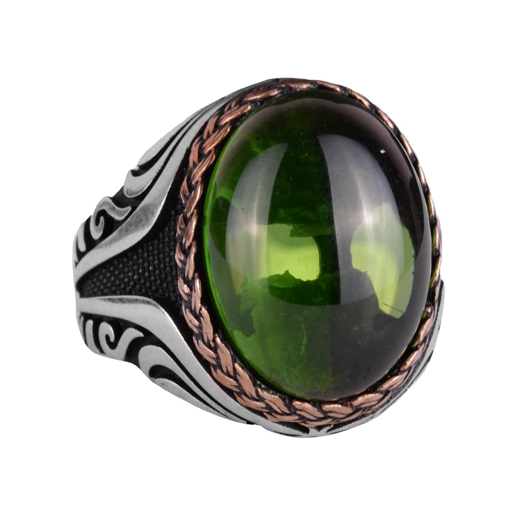 925 Sterling Silver Ring - Synthetic Stone Silver Ring - Handmade Ring (Synthetic Peridot)