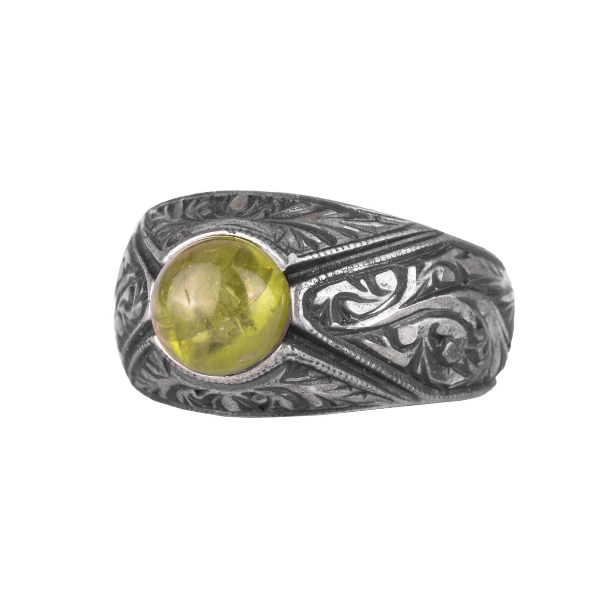 KAMBO Natural Stone Men's Ring – 925 Sterling Silver Minimalist Engraved Band | Handmade Elegant Jewelry (Peridot)