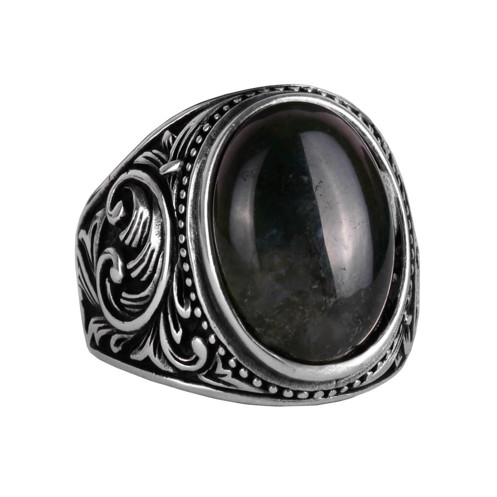 Natural Moss Agate Stone Ring, 925 Sterling Silver Men's Ring