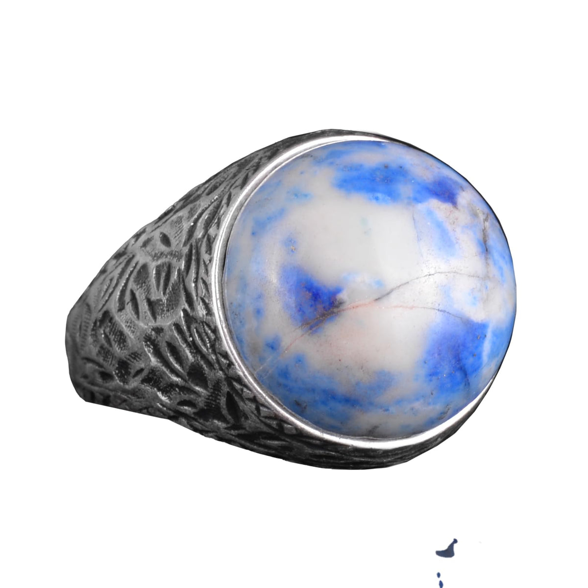 KAMBO Natural Stone Men's Ring 925 Sterling Silver Round Cabochon Handmade Statement Ring Stone (Sodalite) — 6