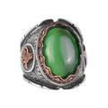 Green Cat's Eye Stone Ottoman Tugra Silver Ring
