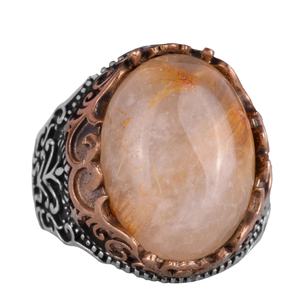Natural Gold Rutile Quartz Handcrafted Ring - 925 Sterling Silver