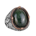 925 Sterling Silver Handmade Men's Ring - Available with Various Natural Stones (Cabochon Emerald)
