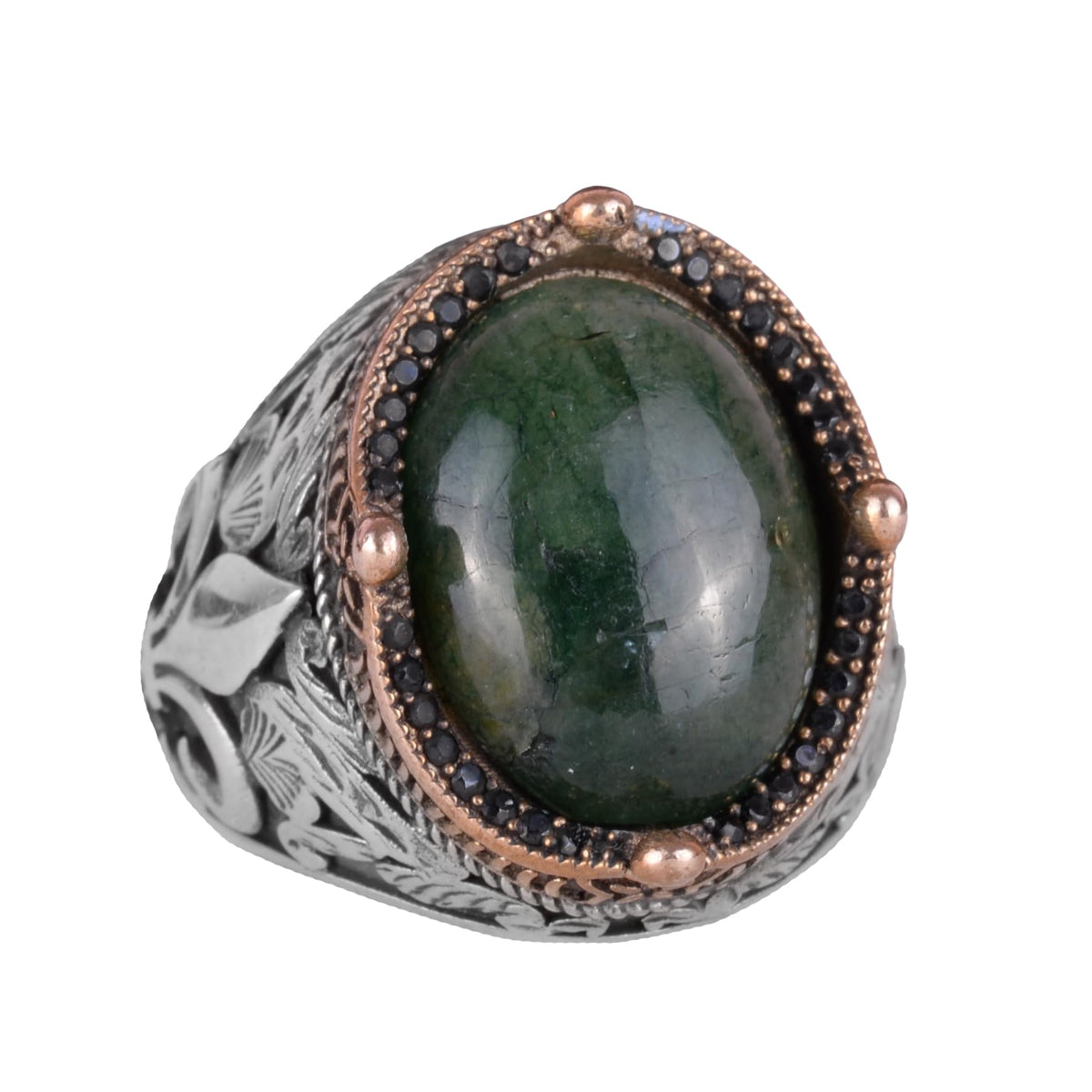 925 Sterling Silver Handmade Men's Ring - Available with Various Natural Stones (Cabochon Emerald)