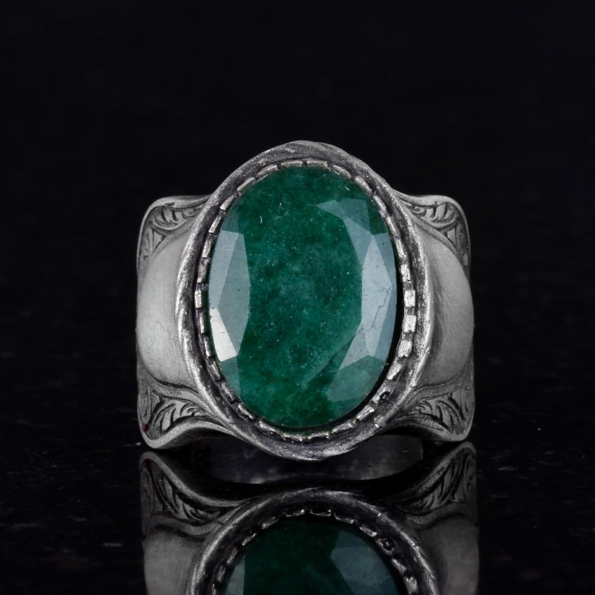 Natural Stone Ring - Emerald, 925 Sterling Silver — 5