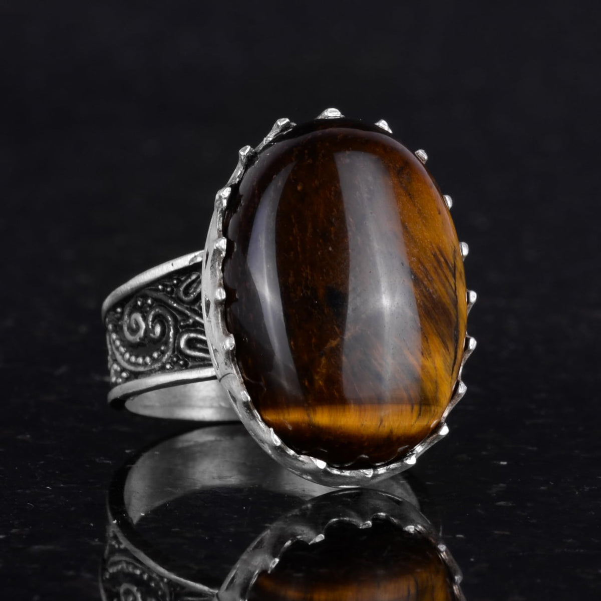 Natural Stone Ring - 925 Sterling Silver Big Ring — 5