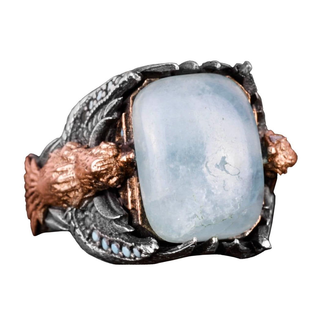 Natural Cabochon Aquamarine Stone Ring - Handmade 925 Sterling Silver - Symbol of Peace, Protection, and Courage