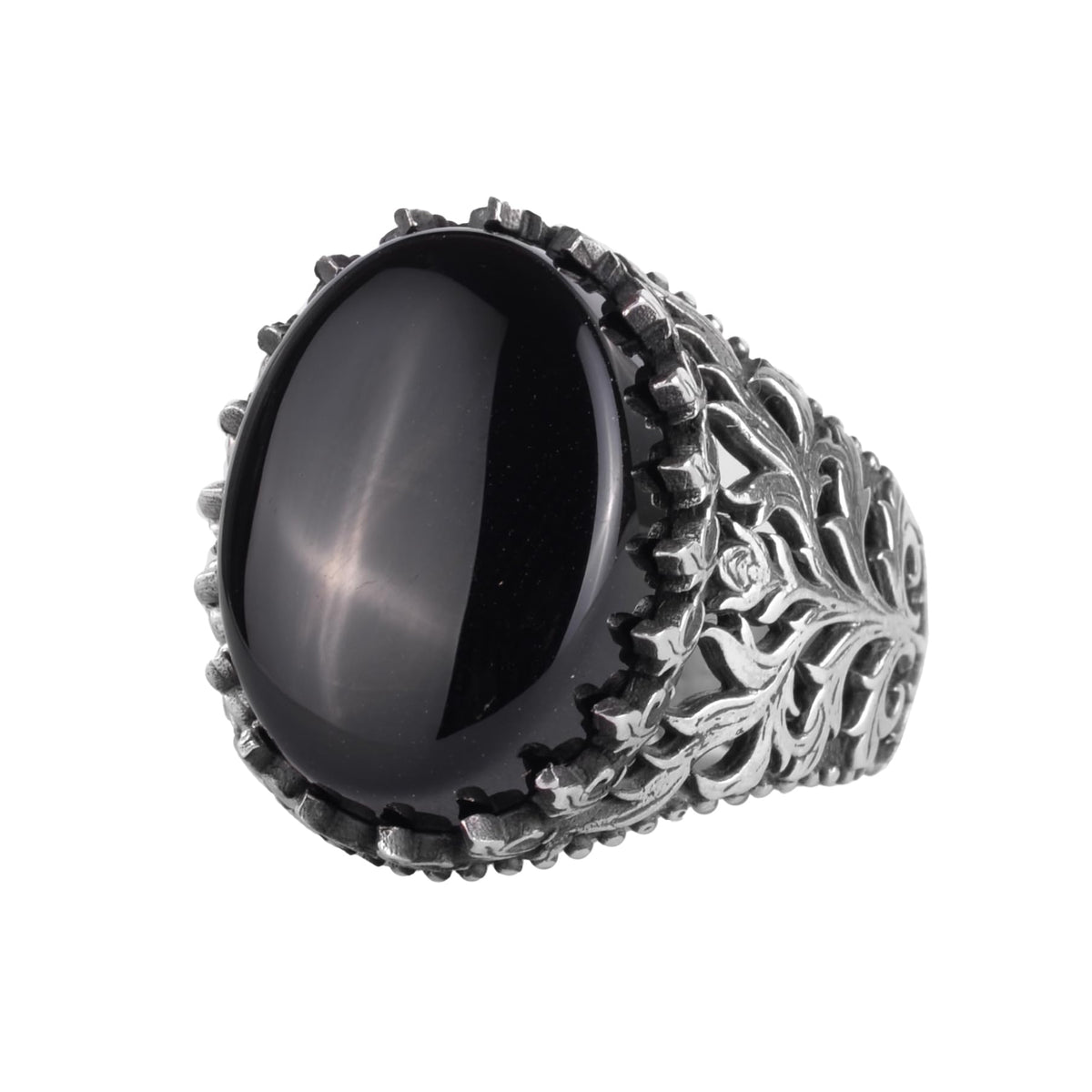 KAMBO Natural Yemen Agate Stone Ring – 925 Sterling Silver Decorative Embroidered Men's Ring – Handmade Vintage Statement Ring (Yemen Agate-13)