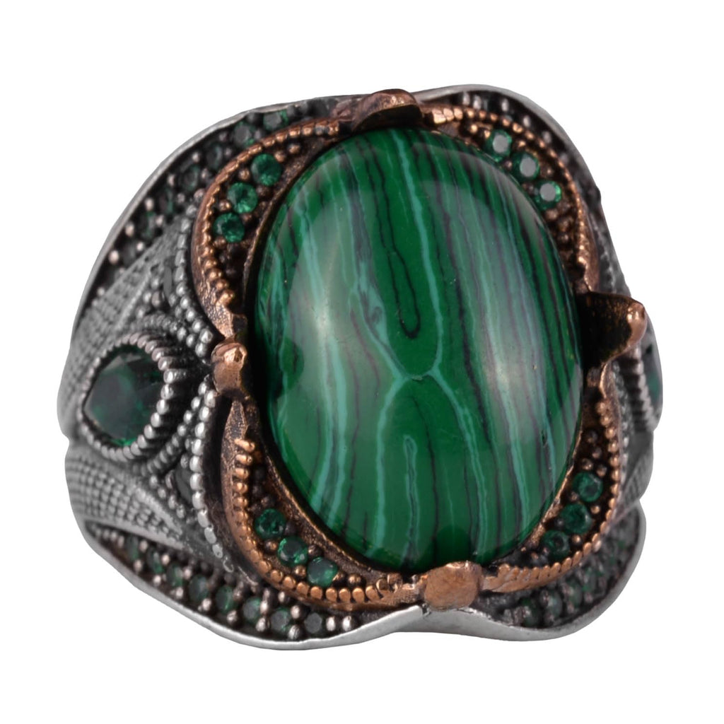 Natural Malachite Stone Ring - 925 Sterling Silver Handmade Ring