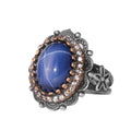 KAMBO Star Sapphire Women's Ring 925 Sterling Silver – Handmade Vintage Statement Ring – Blue Cabochon Stone Jewelry Gift