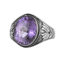 KAMBO Certified Natural Alexandrite Stone Men's Ring 925 Sterling Silver - Flower Embroidered Vintage Designed Oval Alexandrite Ring