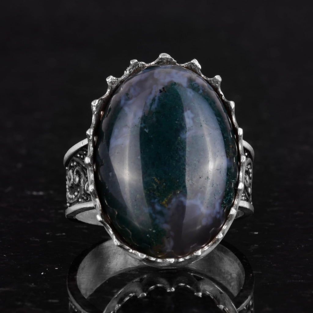 Natural Moss Agate Stone Ring - 925 Sterling Silver Handmade Ring — 4