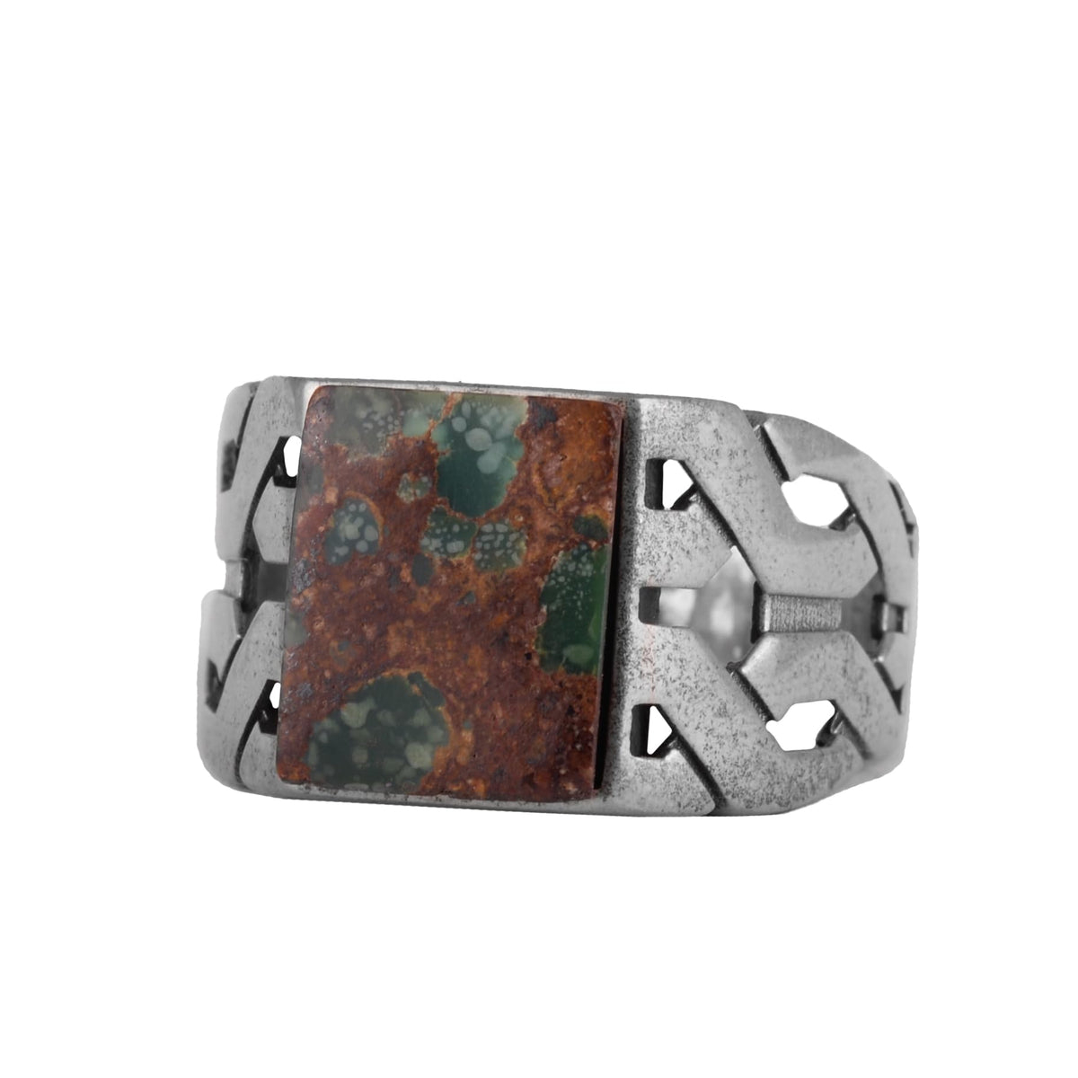 KAMBO Handmade Natural Turquoise-2 Rectangular Men’s Ring in 925 Sterling Silver – Gothic Geometric Vintage Statement De
