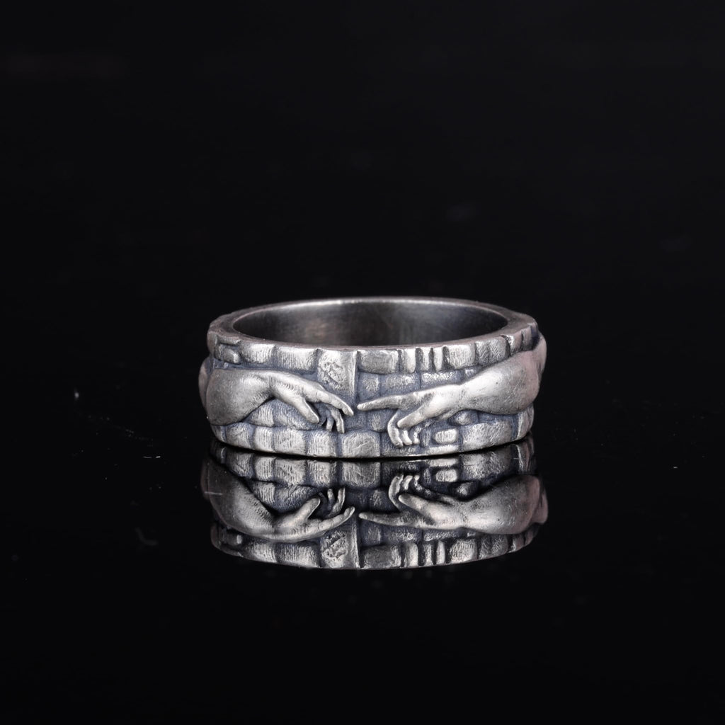 KAMBO 925 Sterling Silver Men's Ring – Design Inspired by the Creation of Adam – Handmade Artistic Renaissance Jewelry — 4