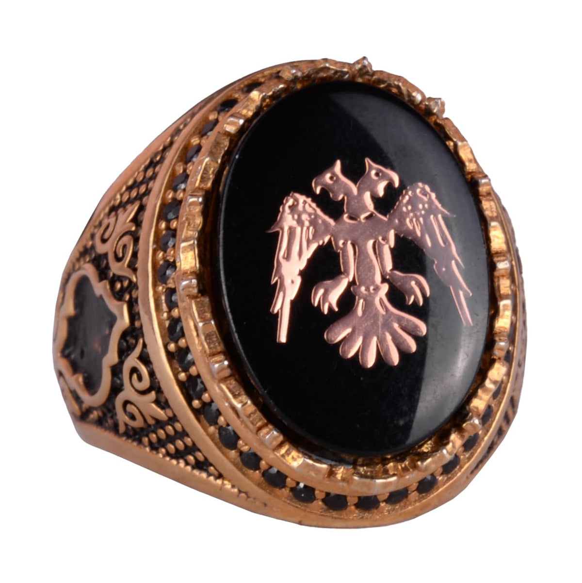 Two Headed Eagle Ring - 925 Sterling Silver Men's Ring (Black)