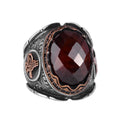 Natural Garnet Stone Ring, 925 Sterling Silver, Ottoman Tughra Ring