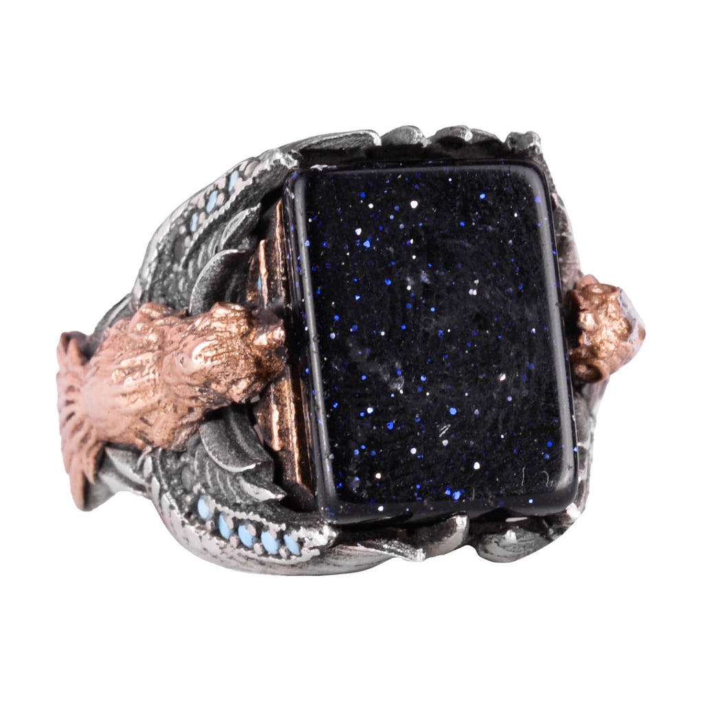 Handmade 925 Sterling Silver Men's Ring - Magnificent Eagle Design, Sunstone