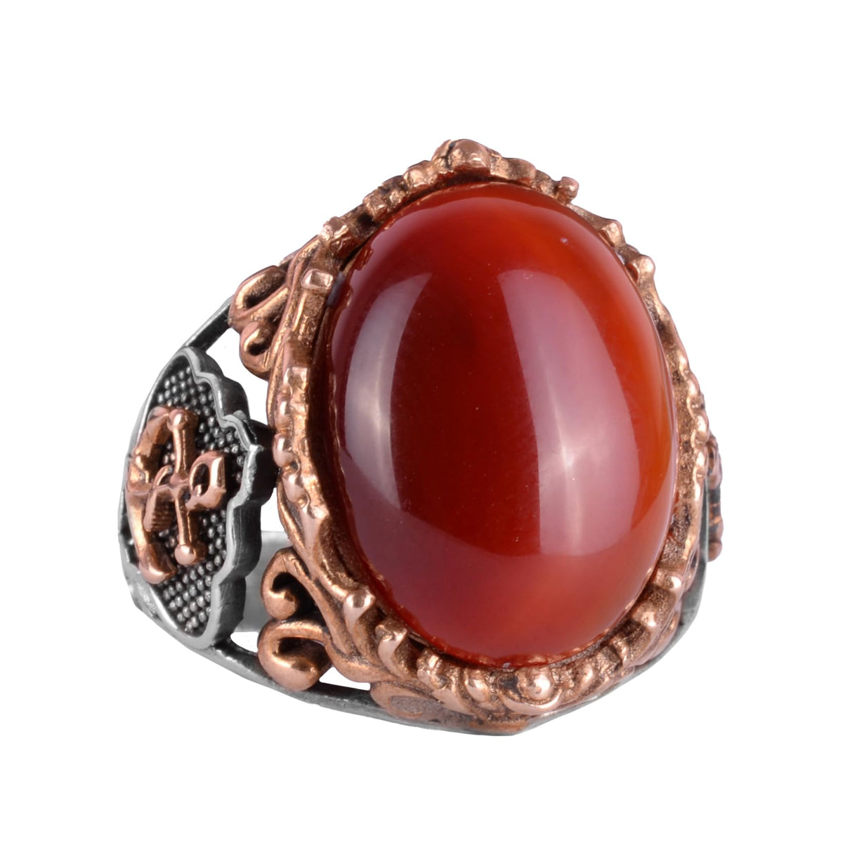 Nautical Anchor Silver Ring, Natural Stone Ring, 925 Sterling Silver Ring (Red Agate)