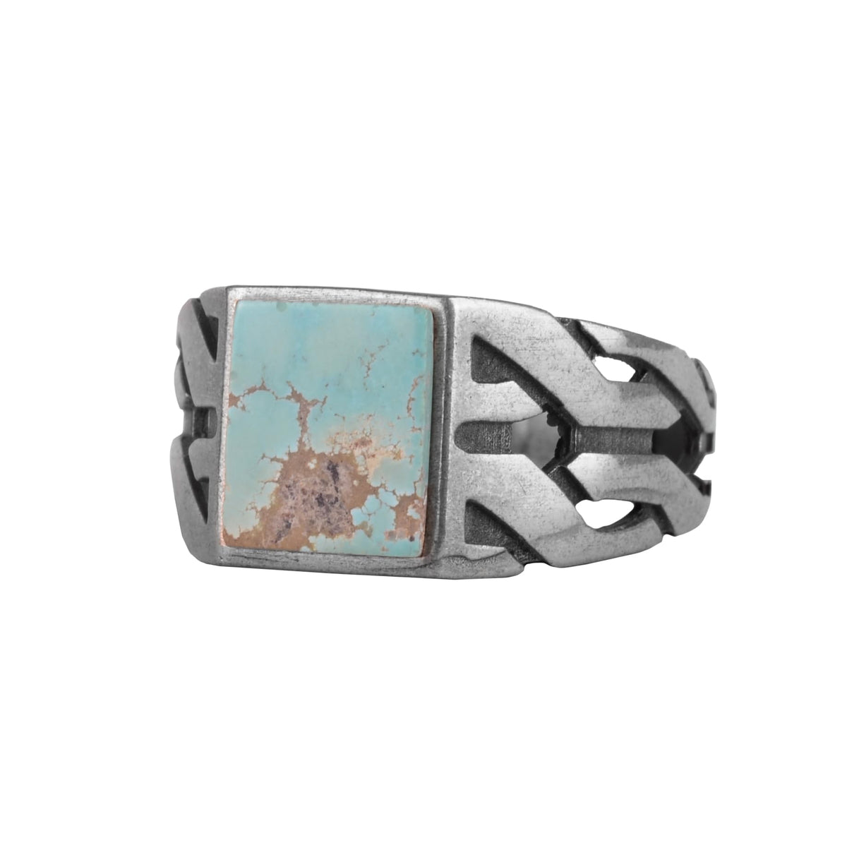KAMBO Natural Square Turquoise Stone 925 Sterling Silver Men's Ring – Geometric Side Design (Model-2)