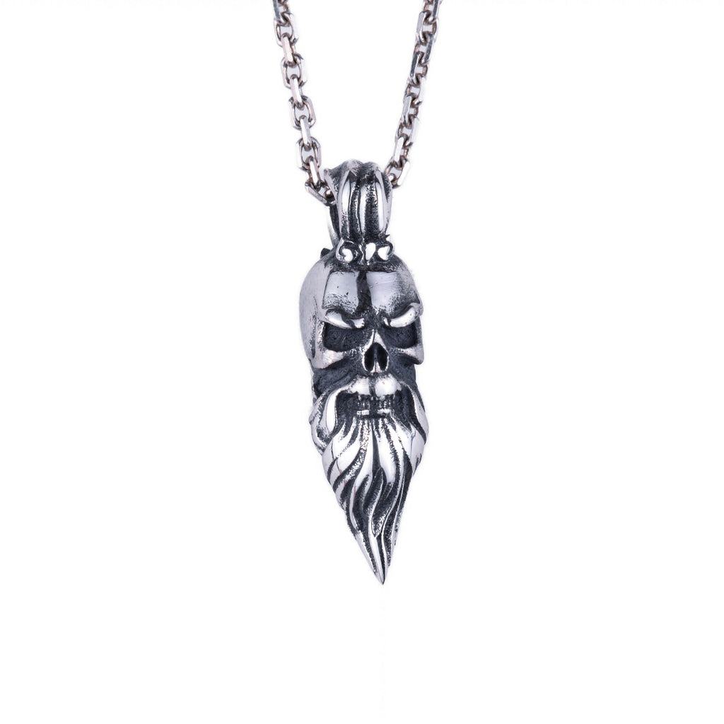 925 Sterling Silver Skull Necklace – Gothic Bearded Skull Design – Handmade Jewelry for Men and Women