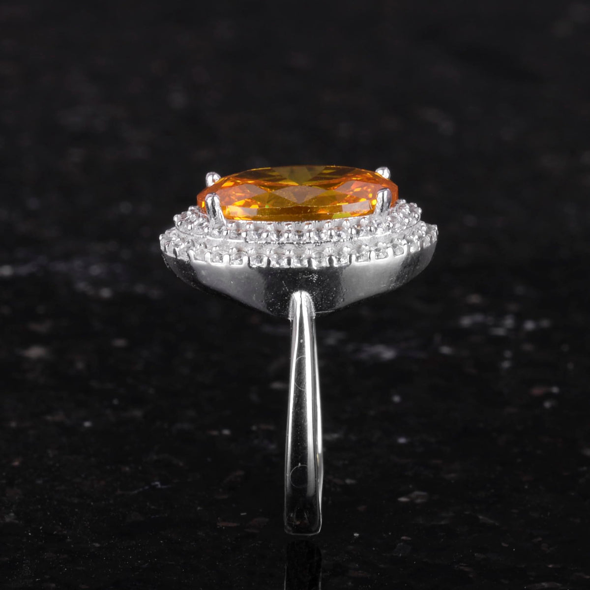 Kambo 925 Sterling Silver Women's Ring – Handmade Ring with Synthetic Stone, Elegant Oval Cut (Synthetic Citrine) — 6