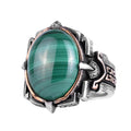 KAMBO Natural Stone Ring 925 Sterling Silver – Handmade Men's Statement Ring Healing Jewelry (Malachite)