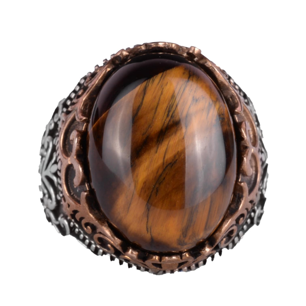 Natural Stone Handmade Ring - 925 Sterling Silver Handmade Ring - Stylish Ring (Tiger Eye)