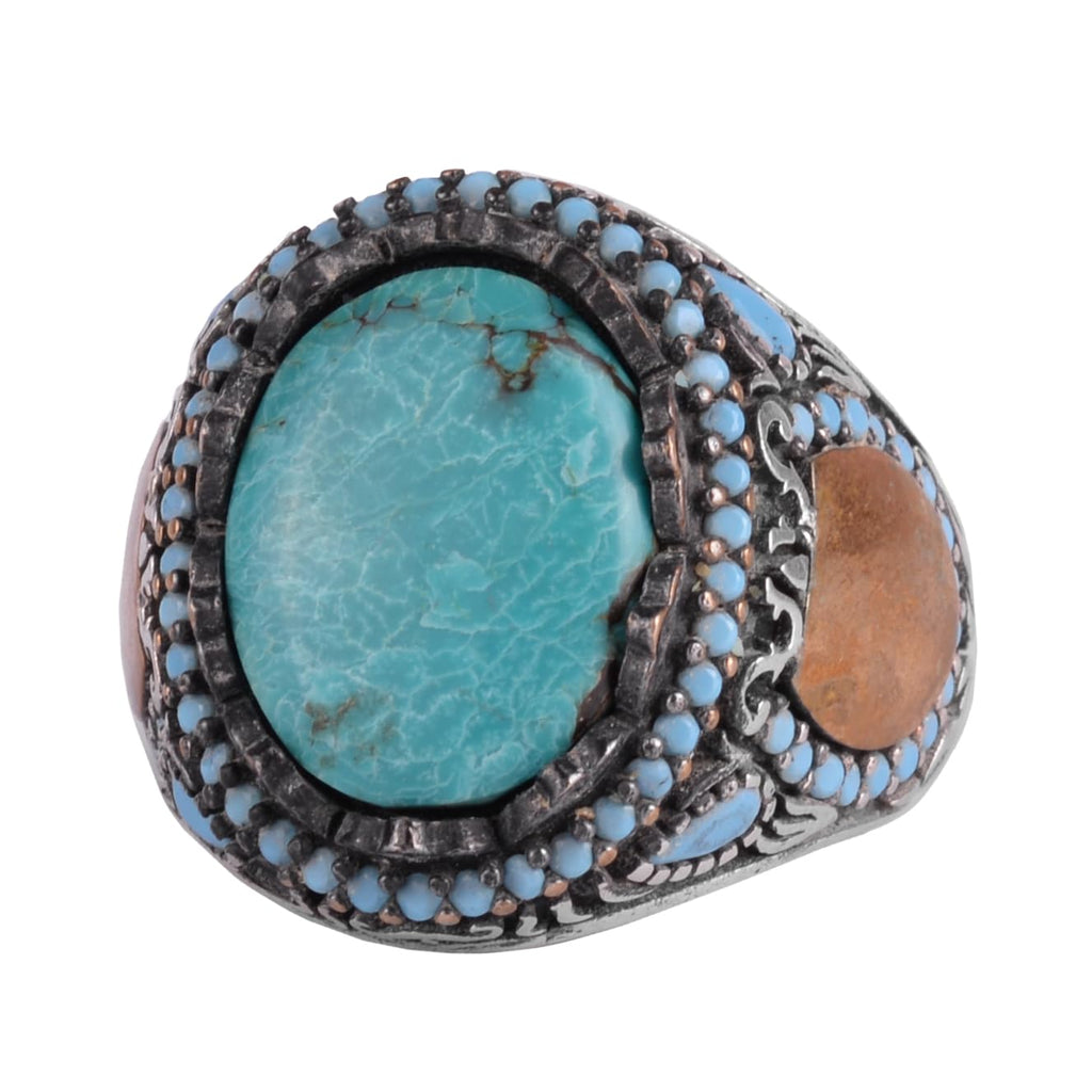 KAMBO Genuine Natural Arizona Turquoise Stone – 925 Sterling Silver Statement Ring – Handmade Men's Jewelry (Style-8)