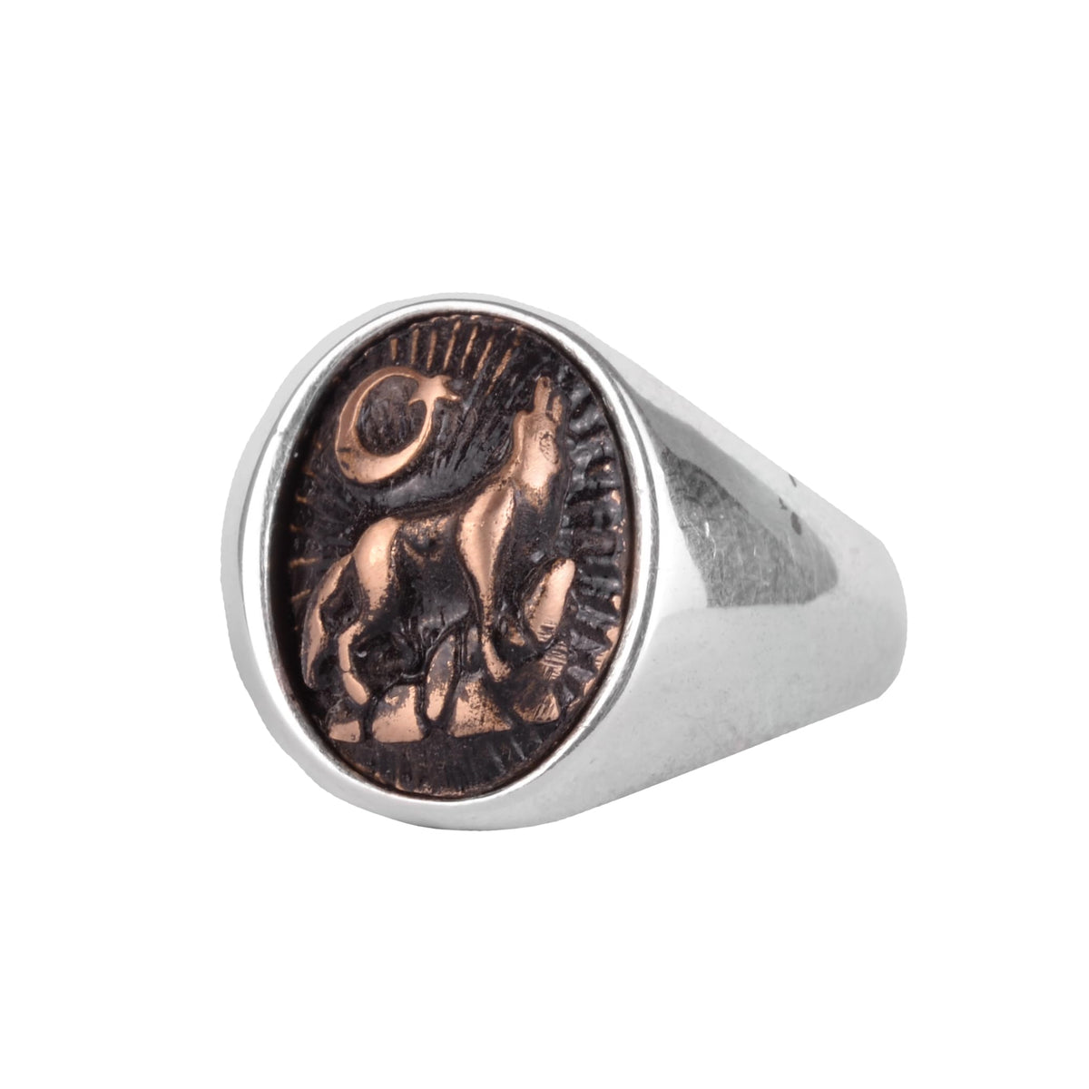 KAMBO 925 Sterling Silver Men's Symbol Minimalist Ring – Handmade Power and Protection Seal Ring (Wolf)
