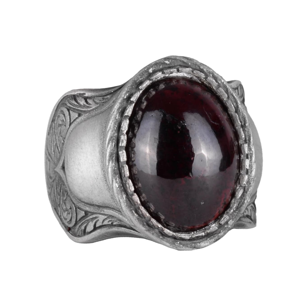 Natural Stone Ring, 925 Sterling Silver Ring, Cabochon Garnet