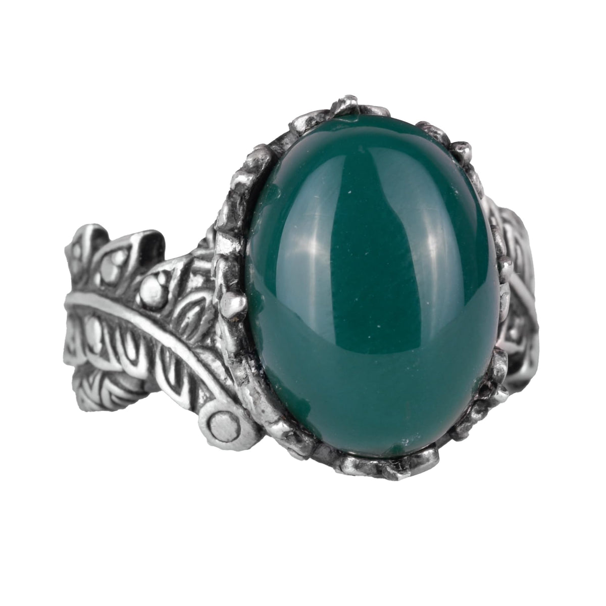 Vintage Bohemian Design Silver Women's Ring with Natural Jade Stone