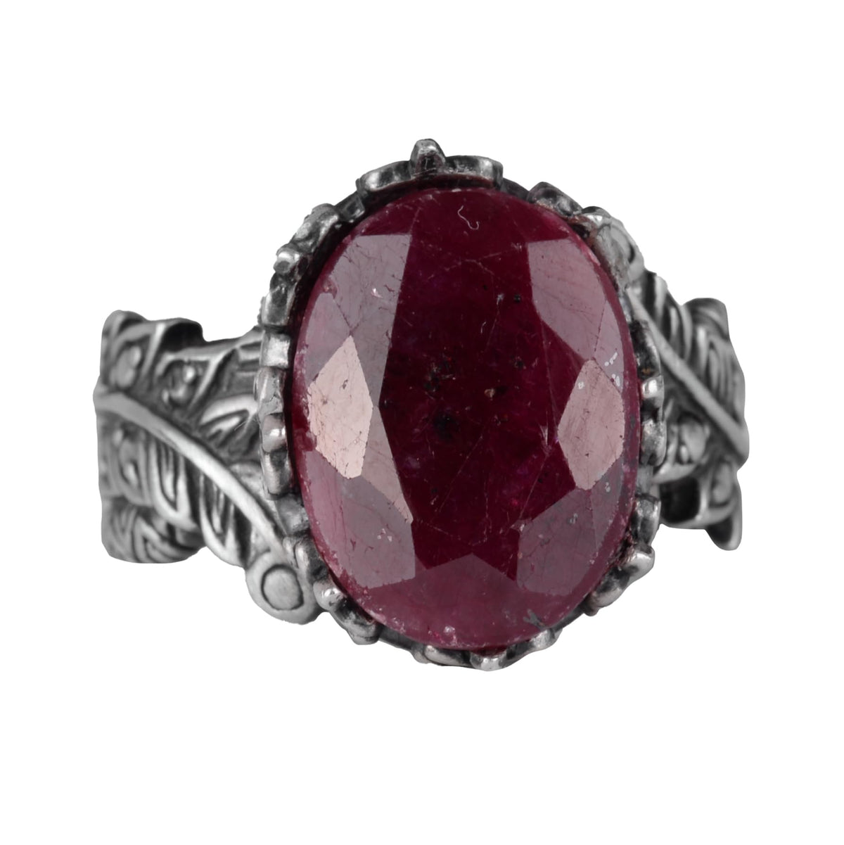 Silver Women's Ring, Natural Ruby Stone, Vintage Bohemian Design