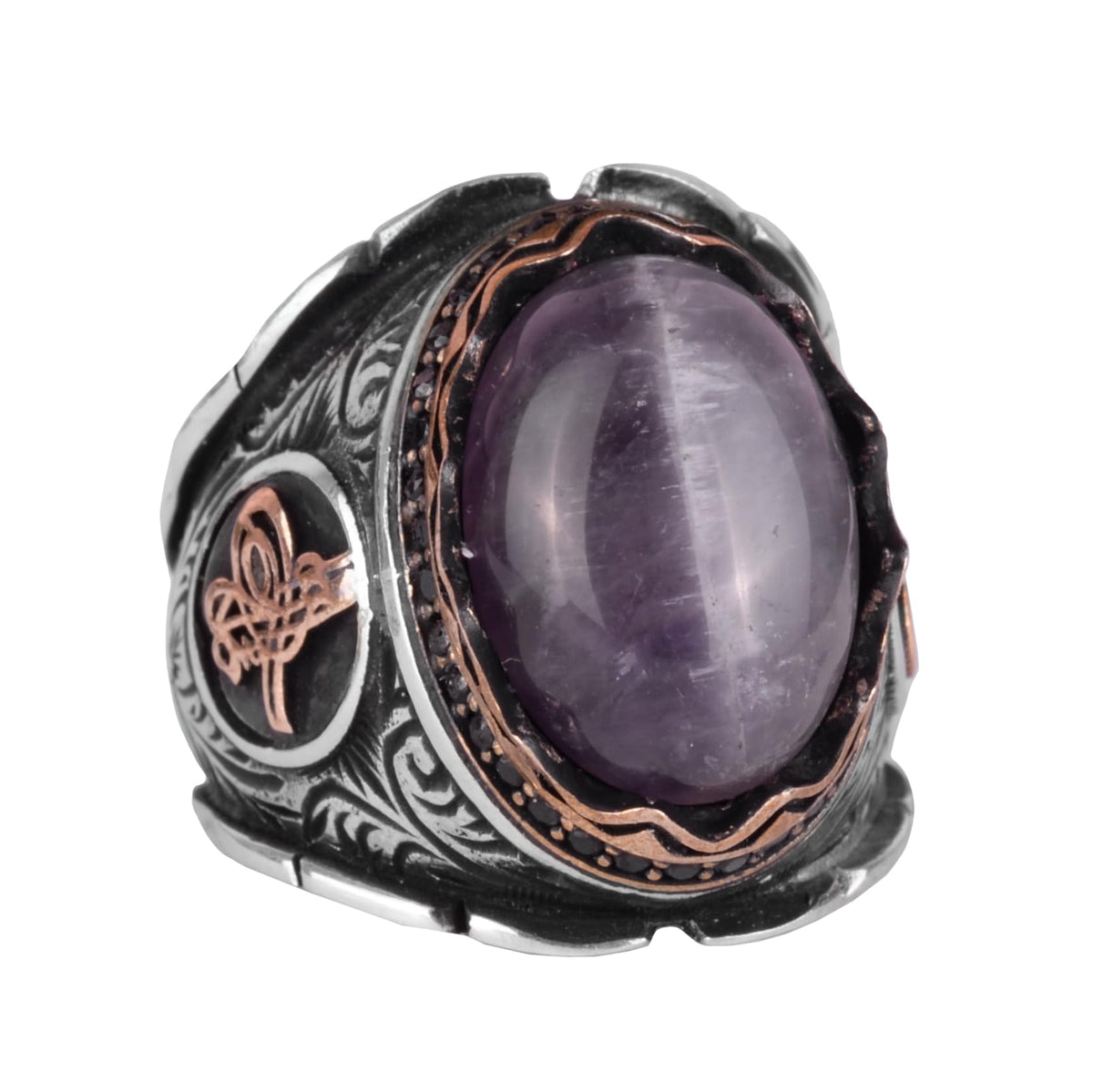 Ottoman Tughra Natural Amethyst Stone Ring