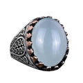 925 Sterling Silver Men's Ring - Handmade Elegance with Natural Stone (Cabochon Aquamarine)