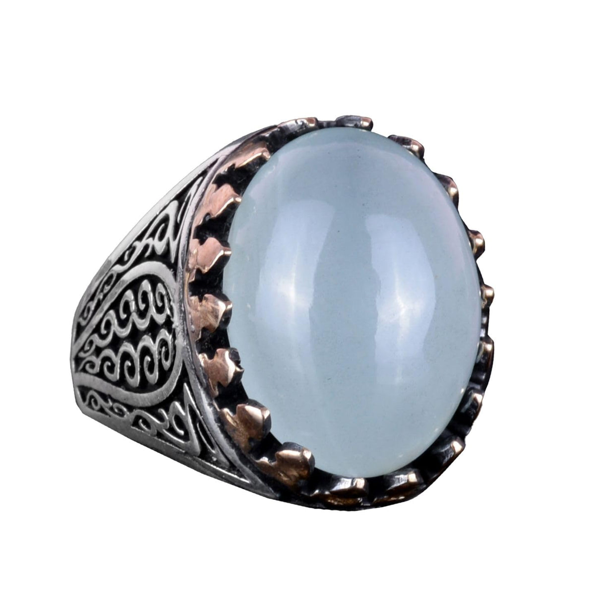 925 Sterling Silver Men's Ring - Handmade Elegance with Natural Stone (Cabochon Aquamarine)