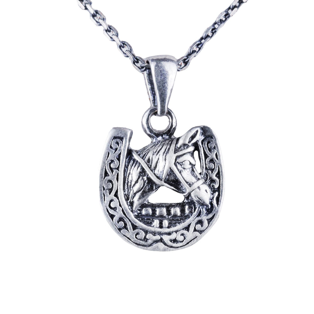 925 Sterling Silver Horseshoe and Horse Head Pendant - Handmade Symbol of Luck and Strength