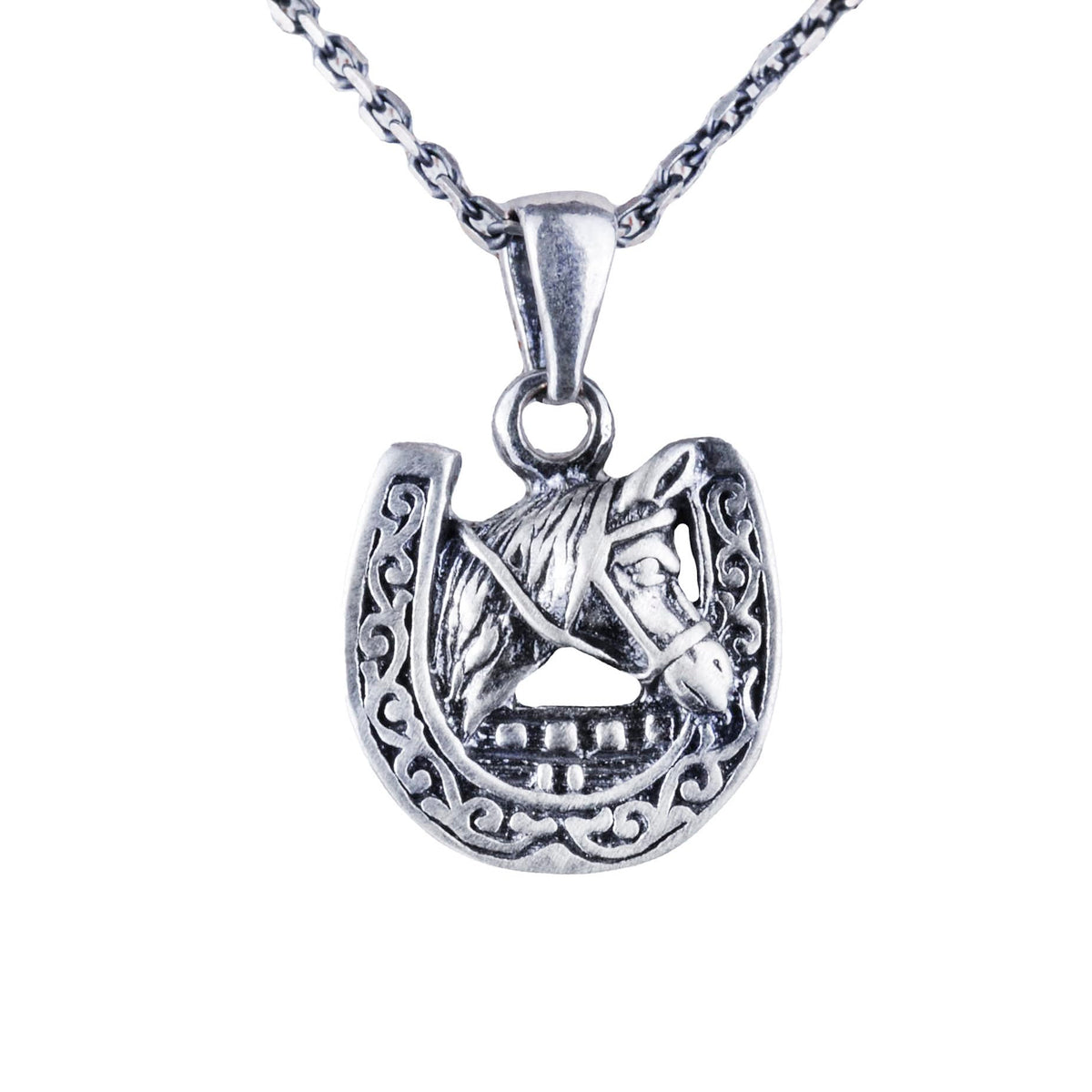925 Sterling Silver Horseshoe and Horse Head Pendant - Handmade Symbol of Luck and Strength