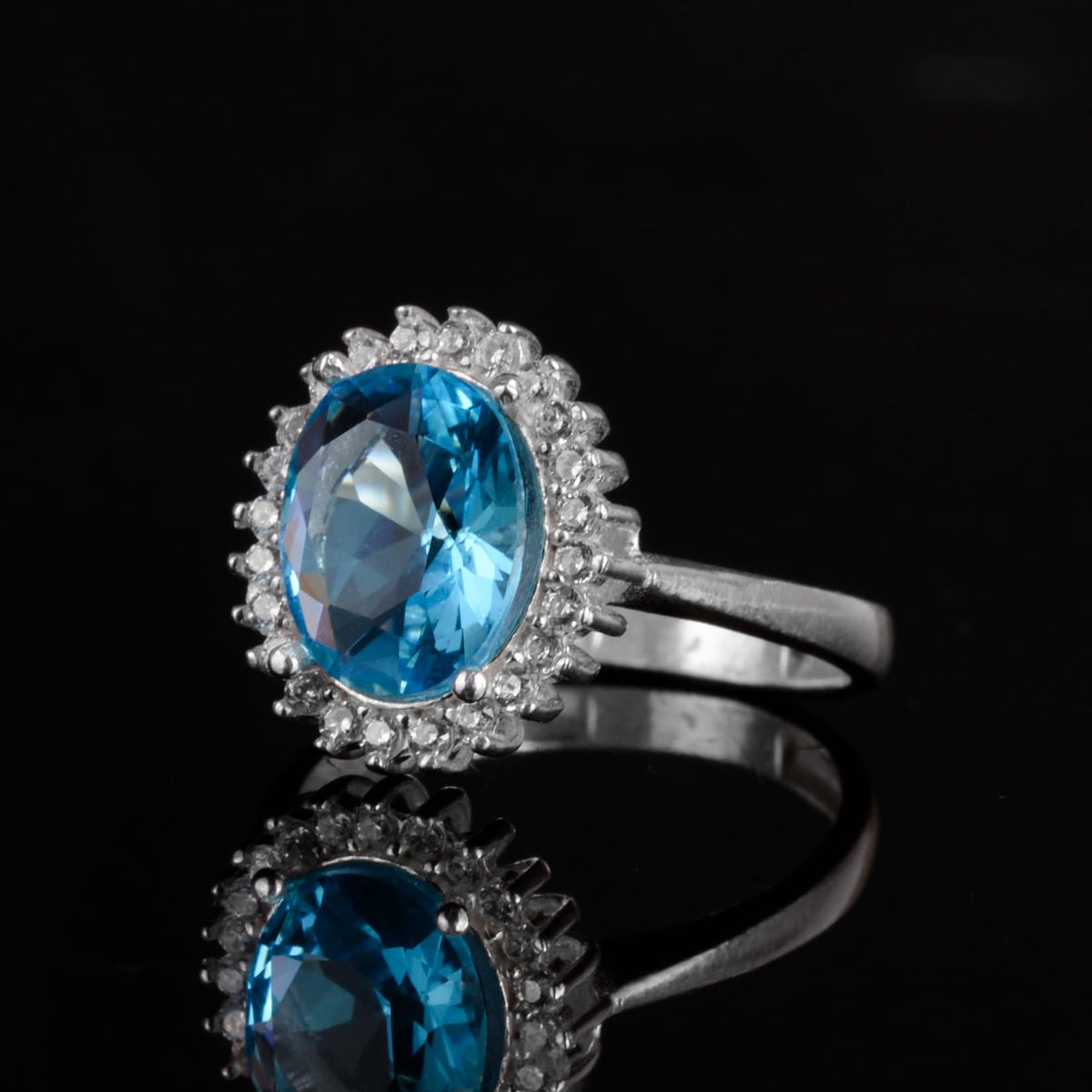 KAMBO 925 Sterling Silver Women's Ring - Elegant Halo Design (Created Blue Topaz) — 4