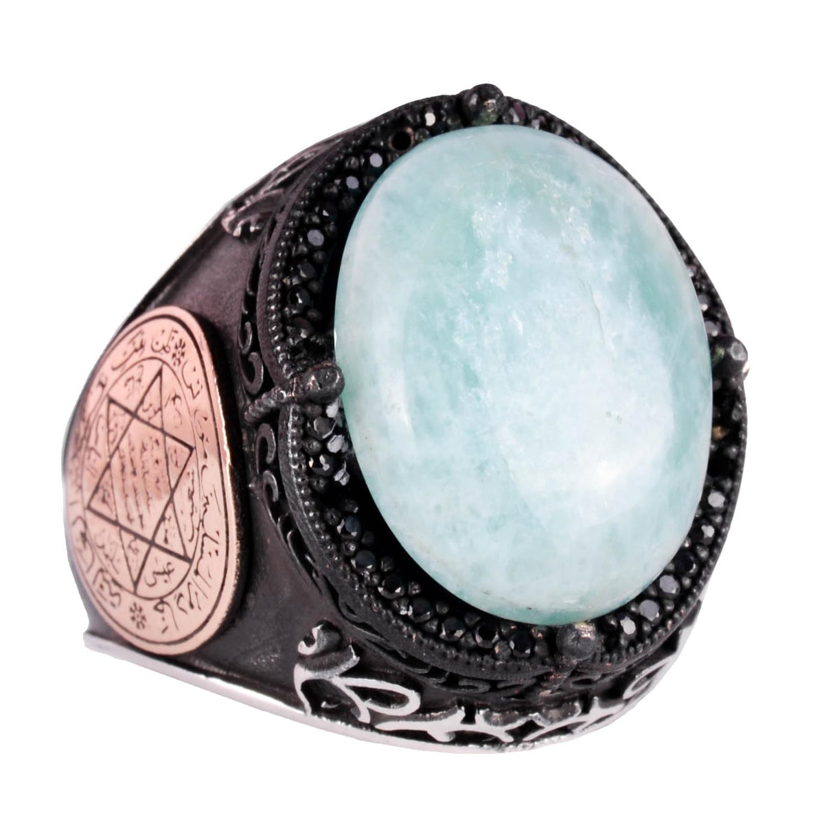 Natural Cabochon Amazonite Stone Ring - 925 Sterling Silver Men's Ring
